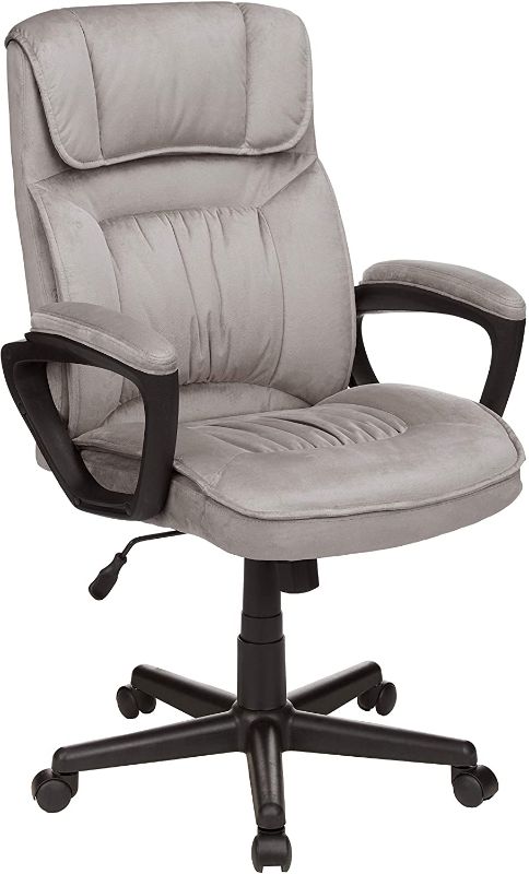 Photo 1 of Amazon Basics Classic Office Desk Computer Chair - Adjustable, Swiveling, Ultra-Soft Microfiber - Light Gray, Lumbar Support