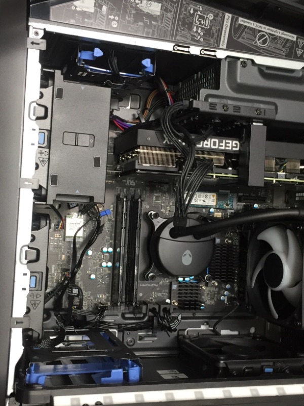 Photo 6 of **NONFUNCTIONAL**MISSING COMPONENTS DID NOT STAY ON 
Alienware Aurora R14 Gaming Desktop - AMD Ryzen 9 5900, 32GB 3466MHz RAM, 1TB SSD + 2TB HDD, NVIDIA GeForce RTX 3080 10GB GDDR6X Graphics, Liquid Cooled, Windows 11 Home - Dark Side of the Moon, Black