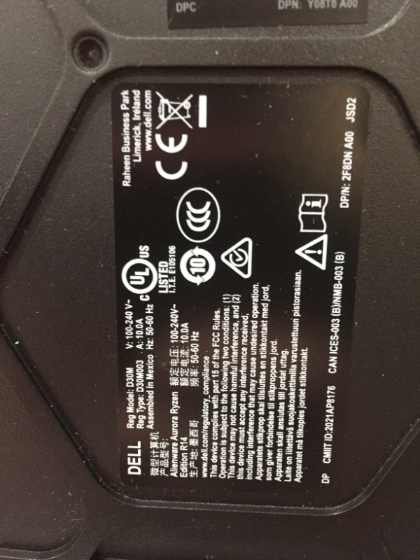 Photo 25 of **NONFUNCTIONAL**MISSING COMPONENTS DID NOT STAY ON 
Alienware Aurora R14 Gaming Desktop - AMD Ryzen 9 5900, 32GB 3466MHz RAM, 1TB SSD + 2TB HDD, NVIDIA GeForce RTX 3080 10GB GDDR6X Graphics, Liquid Cooled, Windows 11 Home - Dark Side of the Moon, Black