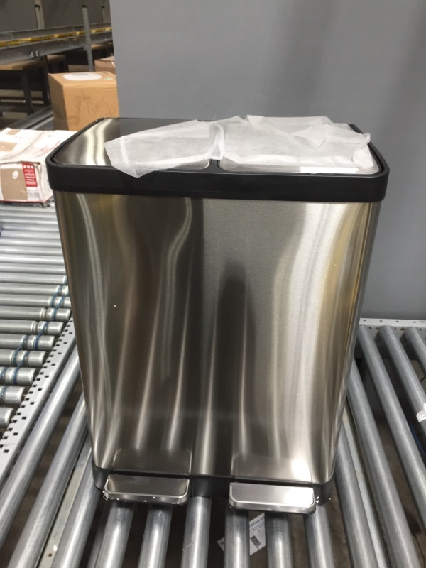 Photo 2 of iTouchless 16 Gallon Dual Step Trash Can & Recycle, Stainless Steel Lid and Bin Body with Handle, Includes 2 x 8 Gallon (60L) Removable Buckets are Color-Coded, Soft-close and Airtight Lid, Silver