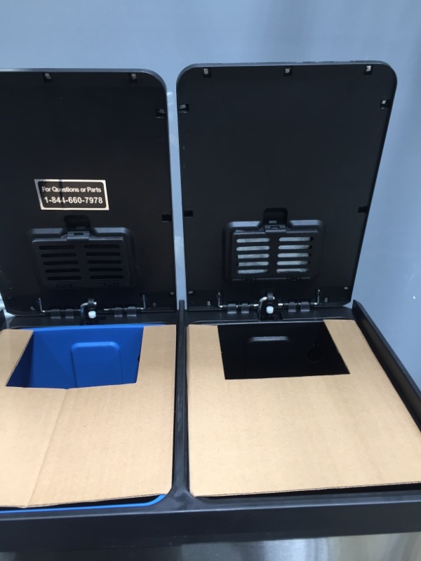 Photo 3 of iTouchless 16 Gallon Dual Step Trash Can & Recycle, Stainless Steel Lid and Bin Body with Handle, Includes 2 x 8 Gallon (60L) Removable Buckets are Color-Coded, Soft-close and Airtight Lid, Silver