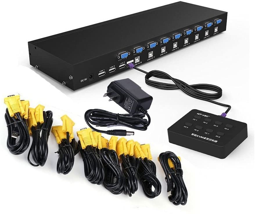 Photo 1 of RIJER 8 Port Manual Smart VGA USB KVM Switch 801UK PC Computer DVR Selector 1 KM Combo Controls 8 Hosts with Extension Switcher and 8PCS Original Cable
