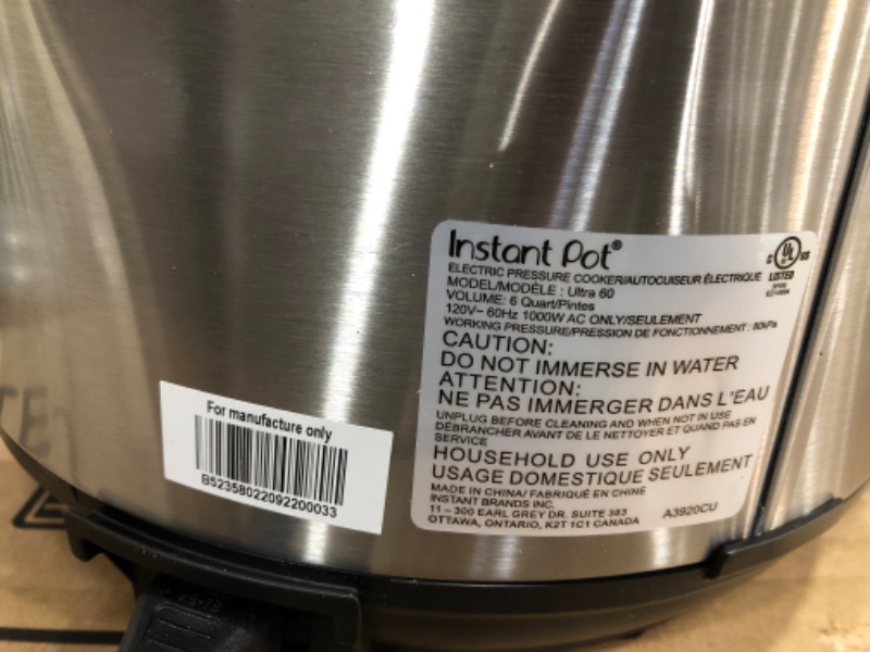 Photo 2 of *READ BELOW** Instant Pot Ultra 6 Qt 10-in-1 Multi-Use Programmable Pressure Cooker, Slow Cooker, Rice Cooker, Yogurt Maker, Cake Maker, Egg Cooker, SautâˆšÂ©,
