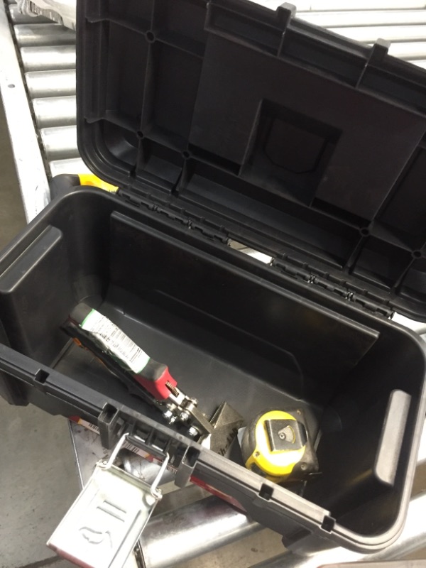 Photo 3 of ***SOLD AS IS***
Husky 16-inch Plastic Portable Tool Box with Metal Latches in Black & Assorted Tools
