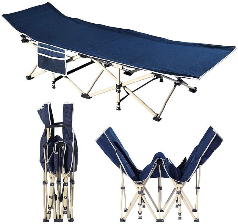 Photo 1 of ***stock picture for reference only***
Camping Cot Load  Adults Heavy Duty1 Side Large Pockets Extra Wide Sturdy Portable Foldable Outdoor Bed for Adults Kids for Camping Beach BBQ Hiking Backpacking Office Nap
