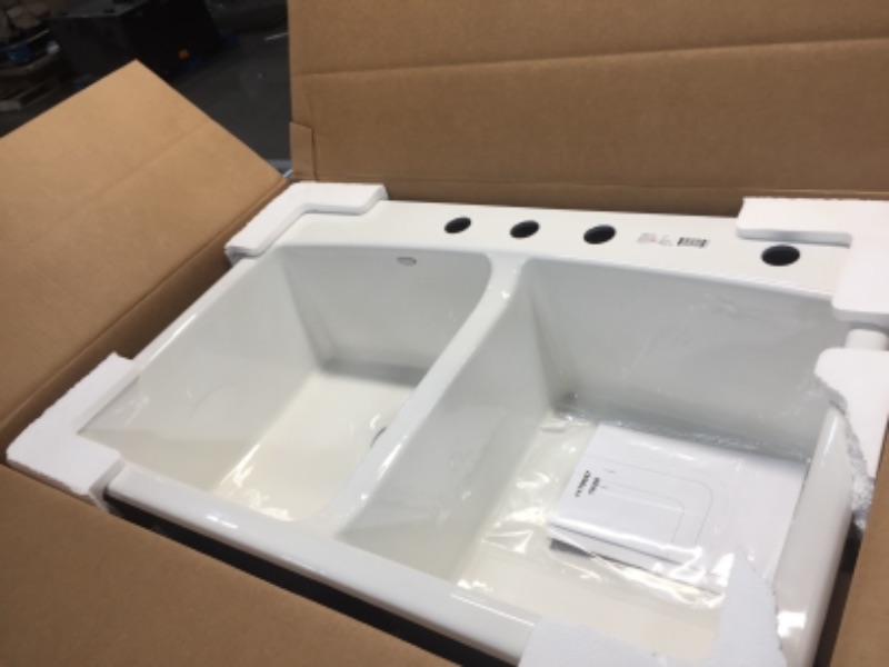 Photo 2 of ***DAMAGED***
KOHLER Brookfield Drop-in Cast Iron 33 in. 4-Hole Double Bowl Kitchen Sink in White
