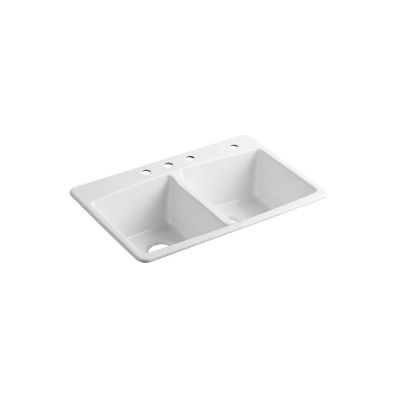 Photo 1 of ***DAMAGED***
KOHLER Brookfield Drop-in Cast Iron 33 in. 4-Hole Double Bowl Kitchen Sink in White
