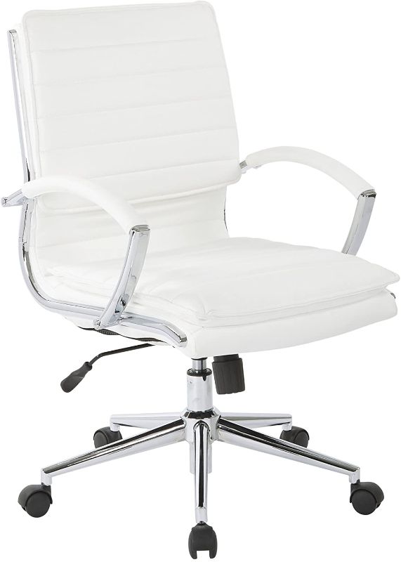 Photo 1 of Office Star Faux Leather Mid Back Managers Chair with Loop Arms and Chrome Base, White