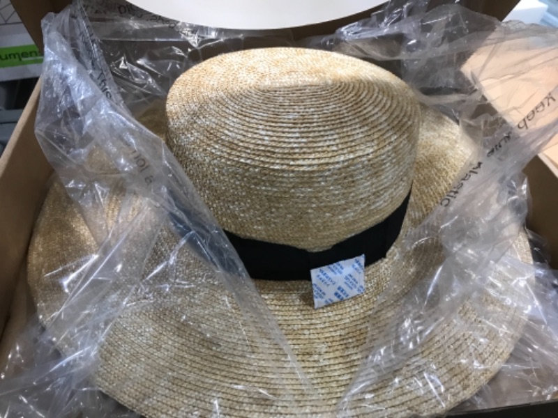 Photo 2 of FEMSÉE Straw Beach Hat - Sun Hats for Women and Men Flat Top Classic Boater Hat
BLACK  (ONE SIZE ) 