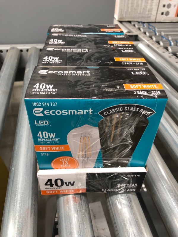 Photo 2 of 4pck-EcoSmart 40-Watt Equivalent ST19 Dimmable Clear Glass Filament Vintage Edison LED Light Bulb Soft White (2-Pack)
