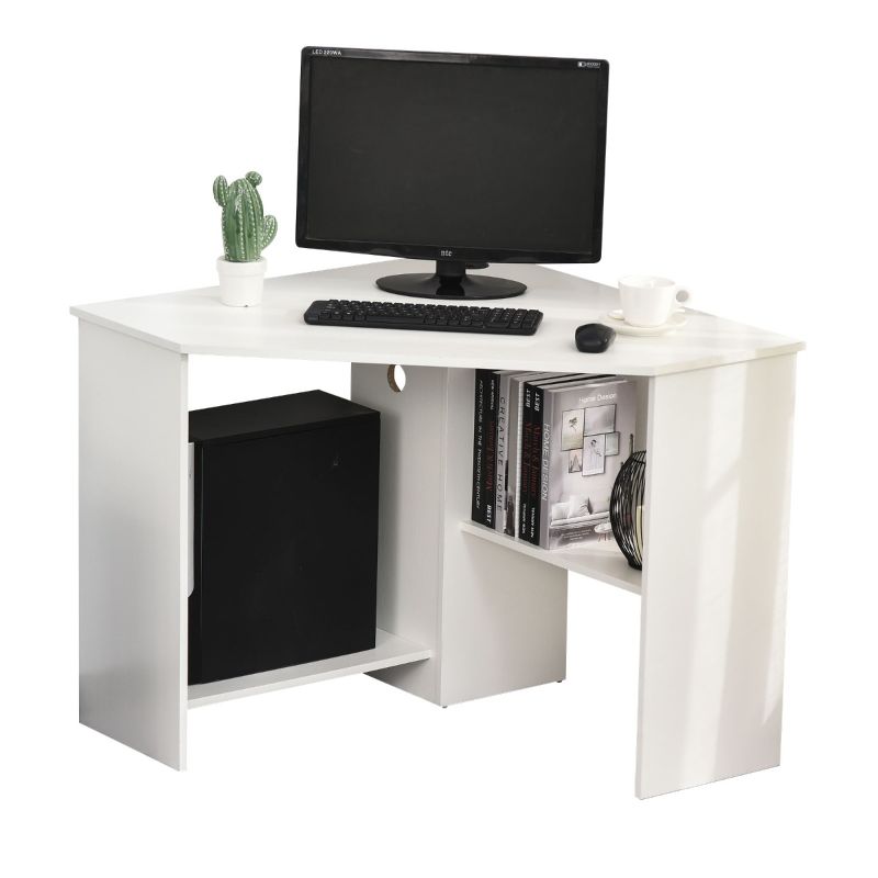 Photo 1 of ***PARTS ONLY**
HOMCOM Corner Desk Triangle Corner Office Computer Writing Desk White Multi-Tier Writing Table for Home & Office with Multiple Shelf Build & Sturdy Design - White