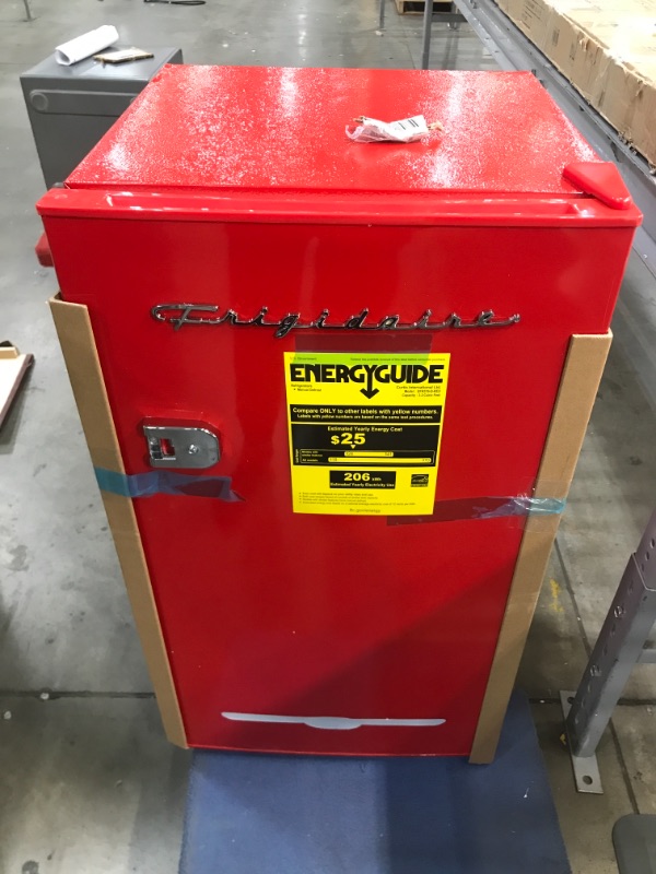 Photo 2 of ***DAMAGED FROM SHIPMENT***
Frigidaire 3.2 Cu. Ft. Retro Compact Refrigerator with Side Bottle Opener EFR376, Red