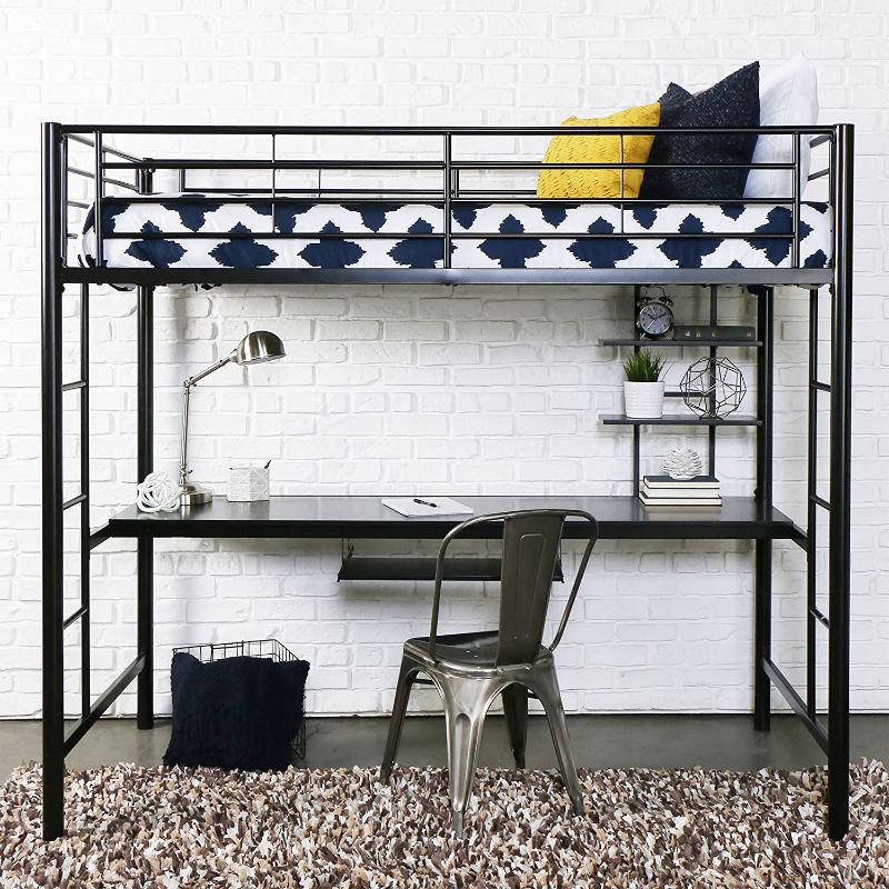 Photo 1 of **INCOMPLETE** Walker Edison Timothee Urban Industrial Twin over Workspace Metal Bunk Bed, Twin Size, Black
