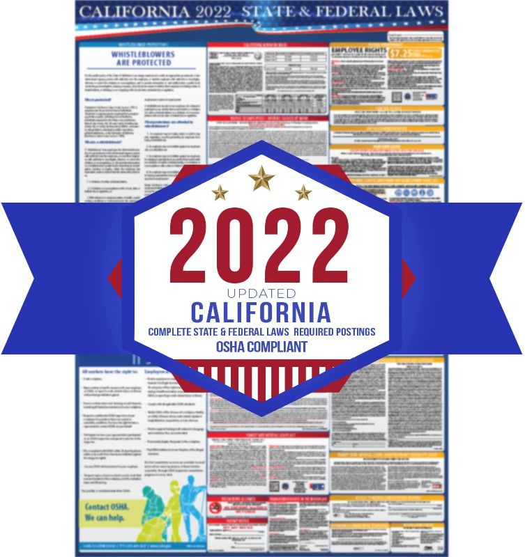 Photo 1 of 2022 California State and Federal Labor Laws Posters English & Spanish - OSHA Workplace Compliant 24" x 36" - All in One Required Posting - Laminated