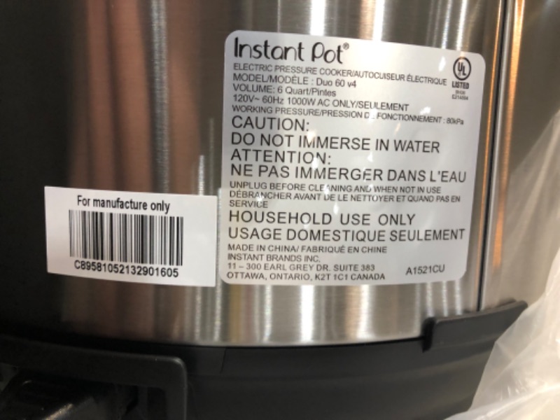 Photo 5 of Instant Pot Duo 7-in-1 Electric Pressure Cooker, Slow Cooker, Rice Cooker, Steamer, Sauté, Yogurt Maker, Warmer & Sterilizer, 6 Quart, Stainless Steel/Black