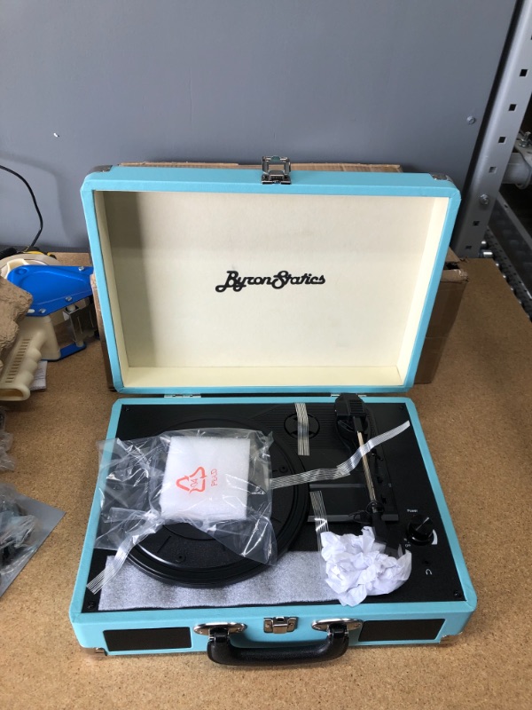 Photo 2 of ByronStatics Vinyl Record Player, 3 Speed Turntable Record Player with 2 Built in Stereo Speakers, Replacement Needle, Supports RCA Line Out, AUX in, Portable Vintage Suitcase