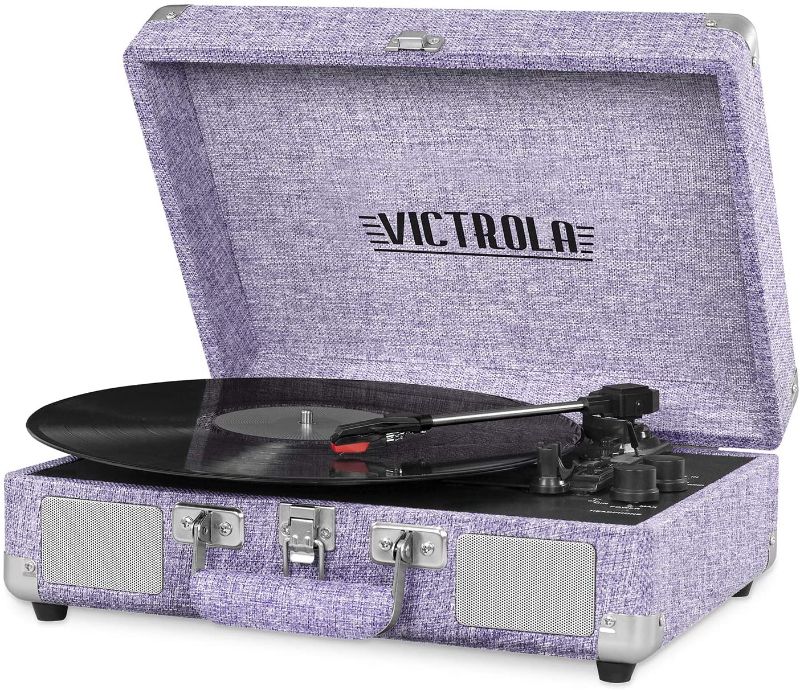 Photo 1 of Victrola Vintage 3-Speed Bluetooth Portable Suitcase Record Player with Built-in Speakers | Upgraded Turntable Audio Sound| Includes Extra Stylus | Light Purple