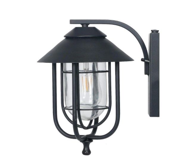 Photo 1 of 1-Light Black Integrated LED Outdoor Round Wall Sconce with Dusk to Dawn Sensor
