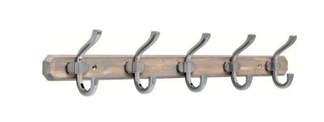 Photo 1 of 24 in. Graywash and Satin Nickel Hook Rack
