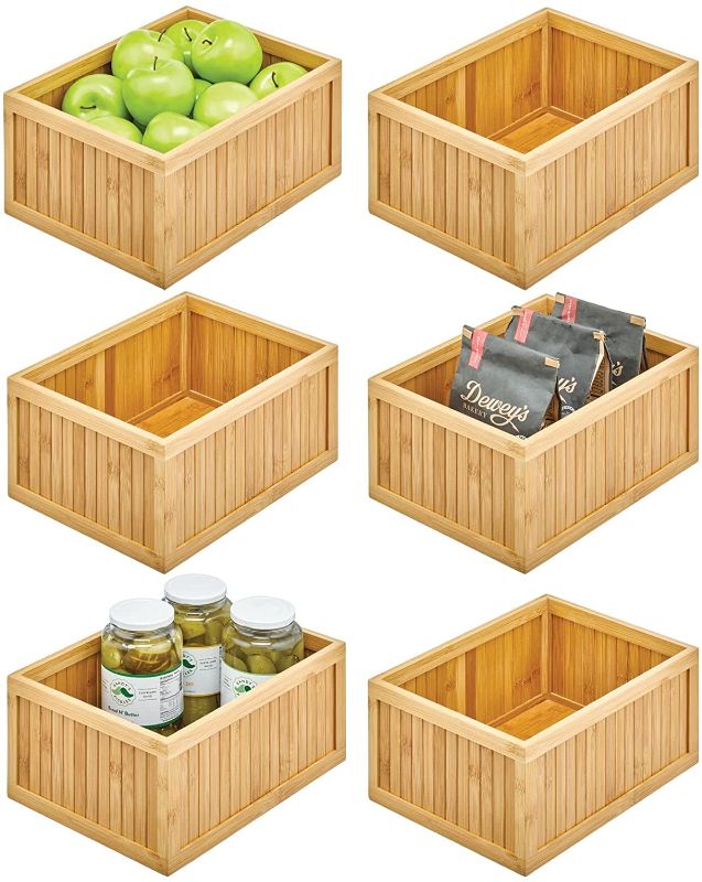 Photo 1 of mDesign Bamboo Panel Kitchen Cabinet and Shelf Pantry Organizer Bin - Eco-Friendly, Multipurpose - Use on Countertops, Shelves or in Pantry - 6 Pack - Natural Bamboo
