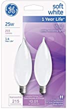 Photo 2 of 76241 40w Postlight Bent Tip Long Life Candelabra Base 2/Pk (22812), SOLD WITH 3 PACKS, 
GE Lighting 66105 25 Watt Soft White Candleabra Incandescent Light Bulb
