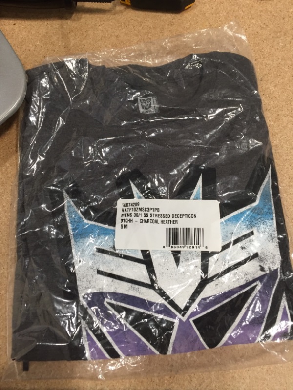 Photo 2 of Transformers Men's Stressed Decepticon Short Sleeve T-Shirt (Small, Charcoal Heather)
