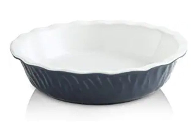 Photo 1 of KOOV Ceramic Pie Pan, 10 Inches Pie Dish, Pie Plate for Dessert Kitchen, Round Baking Dish Pan for Dinner, Texture Series (Dark Blue)
