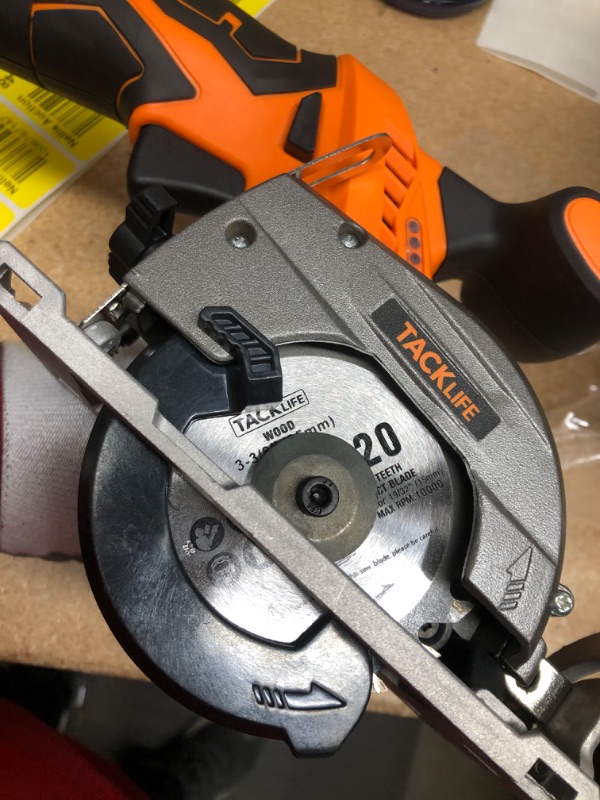 Photo 5 of TACKLIFE 12V Cordless Mini Circular Saw 0-45° Bevel Cut, Max Cutting Depth 1.05” (90°), 5/8” (45°) With 2×20T Blades, LED Light