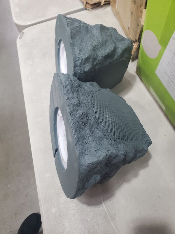 Photo 2 of **DAMAGED**Theater Solutions B43GR Fully Wireless 120 Watt Rechargeable Battery Bluetooth Rock Speaker Pair Slate Grey Link Up to 99 Speakers Wirelessly, Slate Gray/BLUE
