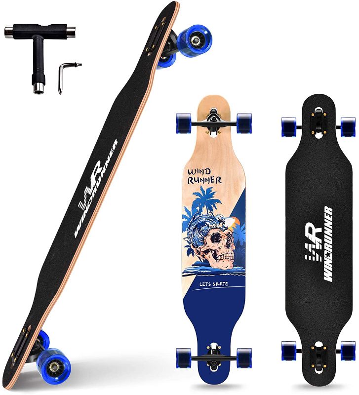 Photo 1 of Windrunner 41inch Freeride Longboard Skateboard,8-Ply Natural Maple Drop Through Freestyle Complete Skateboard Cruiser Pintail for Cruising,Carving,Free-Style and Downhill with T-Tool