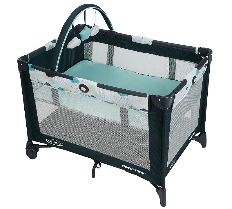 Photo 1 of Graco Pack and Play On the Go Playard | Includes Full-Size Infant Bassinet, Push Button Compact Fold, Stratus ,