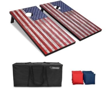 Photo 1 of GoSports American Flag Regulation Size Cornhole Set Includes 8 Bags, Carry Case & Rules