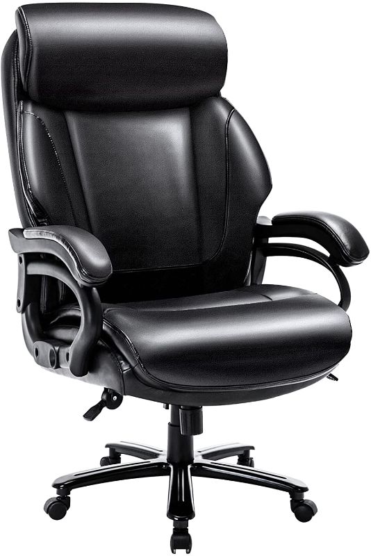 Photo 1 of High Back Big & Tall 400lb Office Chair - Heavy Duty Metal Base, Adjustable Rock Tension, Thick Padding and Ergonomic Design Bonded Leather Executive Desk Computer Task Swivel Chair
