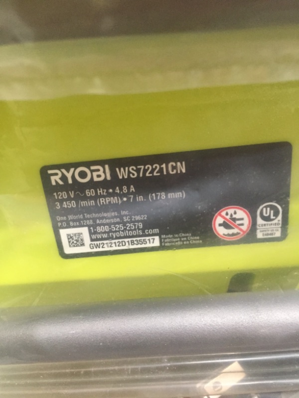 Photo 2 of Ryobi WS722 7 Inch 4.8 Amp Portable Tabletop Wet Tile Saw with Miter Guide and Induction Motor 