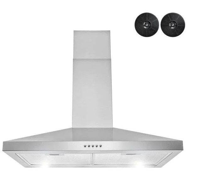 Photo 1 of 30 in. 217 CFM Convertible Kitchen Wall Mount Range Hood in Stainless Steel with Push Control, LEDs and Carbon Filters
