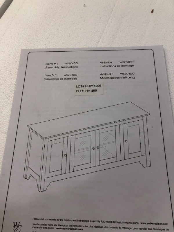 Photo 2 of **PARTS ONLY** Walker Edison 52" Wood TV Media Stand Storage Console - White