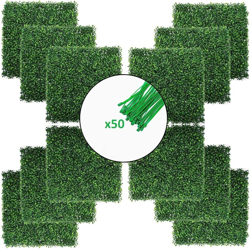 Photo 1 of OLYJOY Artificial Boxwood Hedge Wall Panels Grass Wall Panel Wall Panels Grass Backdrop Wall with UV Protection for Green Wall Privacy Fence Backyard Screen Outdoor Wedding Decor 20” x 20” Pack of 12
