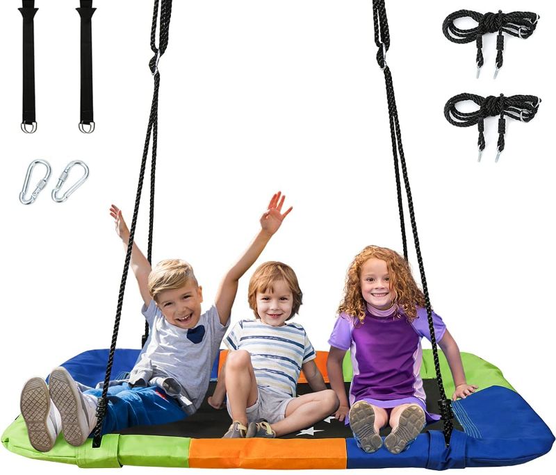 Photo 1 of BOBIKE Platform Tree Swing for Kids and Adult Outdoor Adjustable Multi-Strand Ropes Swing 700 lb Weight Capacity Waterproof with Durable Steel Frame Colorful Swing
