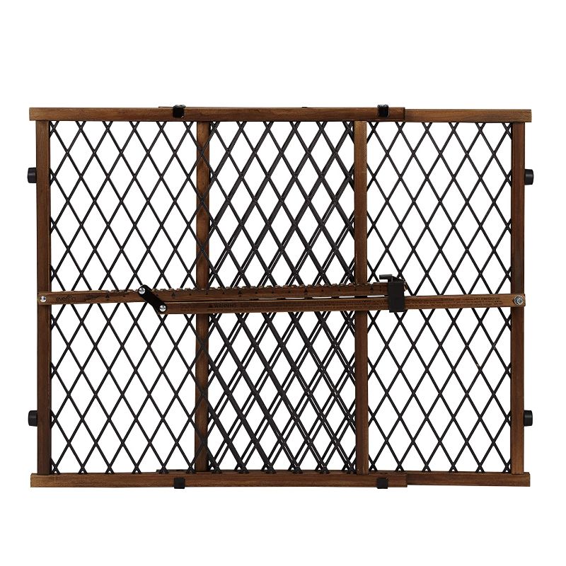 Photo 1 of Evenflo Position and Lock Farmhouse Pressure Mount Gate, Dark Wood
Versatile: With an Extension From 26-42 Inches. This Gate Will Fit in Most Doorways Quickly and Easily