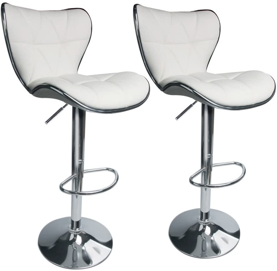 Photo 1 of Leopard Shell Back Adjustable Swivel Bar Stools, PU Leather Padded with Back, Set of 2 (White)
Product Dimensions	15.2"D x 17"W x 35.2"H
Product Dimension 17"W x15.2 "D x 35.2"-43.6"H
Hydraulic adjustable height, build in footrest;361-degree swivel bar st