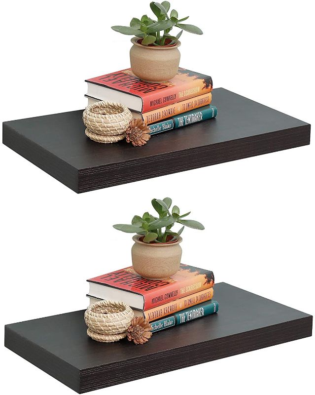 Photo 1 of 12" Deep Floating Wall Shelves 2 Pack,Wall Mounted Wide Big Size Display Ledge Shelf 23.6" L x 11.8" D x 2" T, for Bedroom, Bathroom, Living Room and Kitchen Storage,Espresso.
