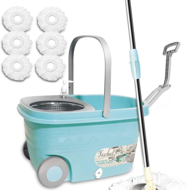 Photo 1 of 
Spin Mop Bucket Floor Cleaning - Favbal Mop and Bucket with Wringer Set Spinning Mopping Buckets Cleaning Supplies with 6 Replacement Refills,61" Extended Handle for Home Hardwood Floors Tiles