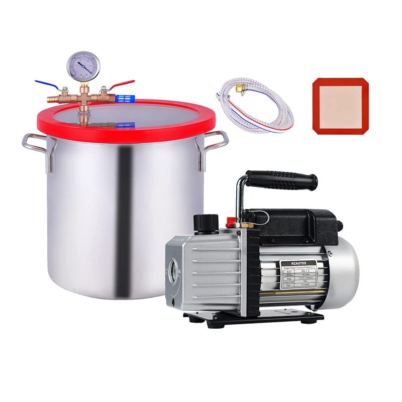 Photo 1 of 3 Gallon Tempered Glass Lid Vacuum Chamber with 4CFM 1/4HP Single Stage Vacuum Pump Perfect for Stabilizing