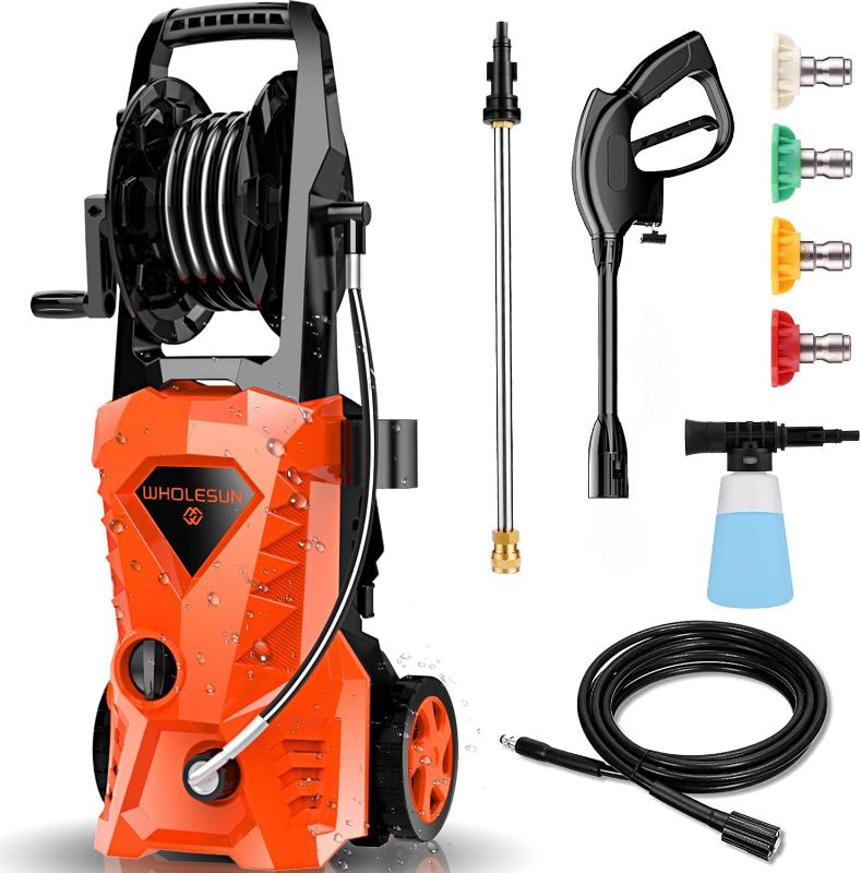 Photo 1 of Pressure Washer WHOLESUN 3000PSI Electric Pressure Washer 2.4GPM Power Washer with Hose Reel and Brush 1600W High Pressure Washer 