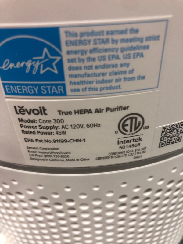 Photo 1 of LEVOIT Air Purifier for Home Allergies Pets Hair in Bedroom, H13 True HEPA Filter, 24db Filtration System Cleaner Odor Eliminators, Ozone Free, Remove 99.97% Dust Smoke Mold Pollen, Core 300, White