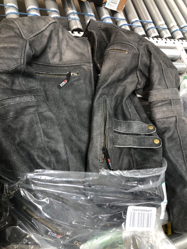 Photo 2 of  Motorcycle Distressed Cowhide Leather Armor Black Jacket Biker L *similar to stock photo*Faded