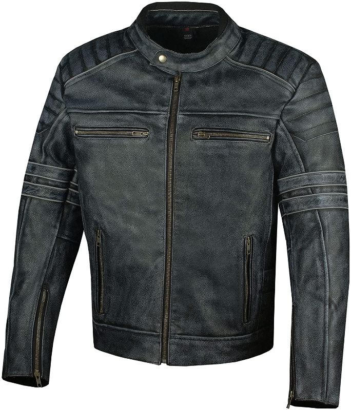 Photo 1 of  Motorcycle Distressed Cowhide Leather Armor Black Jacket Biker L *similar to stock photo*Faded