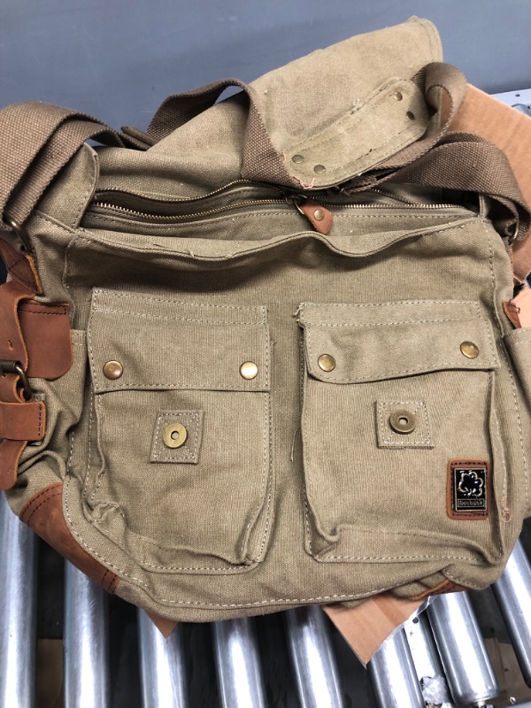 Photo 2 of Sechunk Vintage Military Leather Canvas Laptop Bag Messenger Bags Medium *zippers need to be fixed *