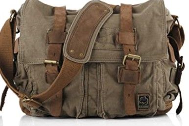 Photo 1 of Sechunk Vintage Military Leather Canvas Laptop Bag Messenger Bags Medium *zippers need to be fixed *