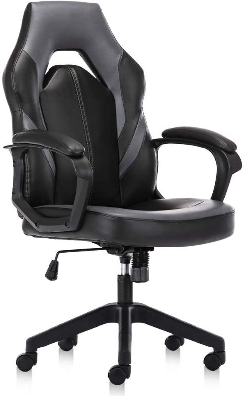 Photo 1 of Office Chair, Bonded Leather Computer Gaming Chair High Back Ergonomic Desk Executive Chair Swivel Task Chair Comfortable Padded Armrest and Adjustable Height for Teens Adults (Gray)
